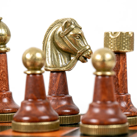 CLASSIC Wood/Metal Chess Set + Leatherette Chess Board + Chess Box + Chess