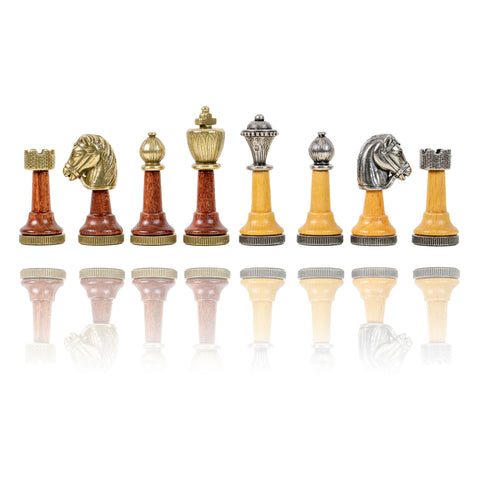 CLASSIC Wood/Metal Chess Set + Leatherette Chess Board + Chess Box + Chess