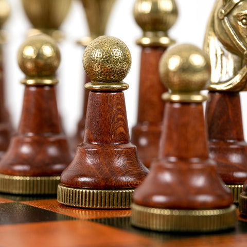 CLASSIC Wood/Metal Chess Set + Leatherette Chess Board + Chess Box + Chess