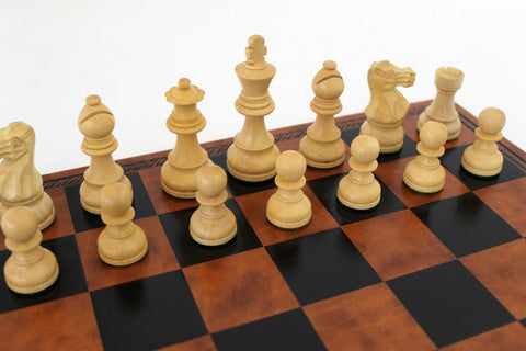 Classic Wooden Chess with Beautiful Leather-like Chessboard