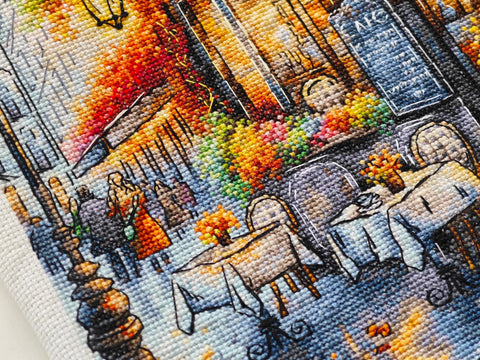 Autumn Coffee Cross Stitch Kit, 29x29 cm, Aida 16, AVA Stitch, Coffee and Fall Design, 65 Colors, Luca-S and DMC Threads