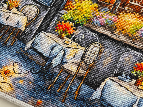 Autumn Coffee Cross Stitch Kit, 29x29 cm, Aida 16, AVA Stitch, Coffee and Fall Design, 65 Colors, Luca-S and DMC Threads