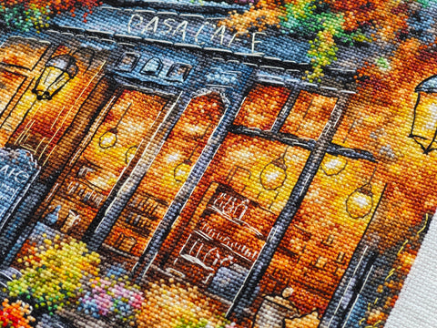 Autumn Coffee Cross Stitch Kit, 29x29 cm, Aida 16, AVA Stitch, Coffee and Fall Design, 65 Colors, Luca-S and DMC Threads