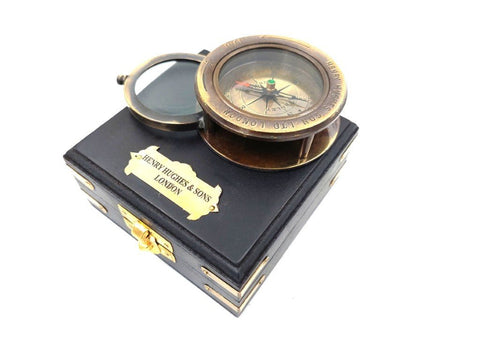 Compass with a magnifying glass in a wooden box C - 1612 - Hobby.lt 🇬🇧