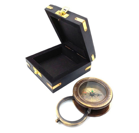 Compass with a magnifying glass in a wooden box C - 1612 - Hobby.lt 🇬🇧