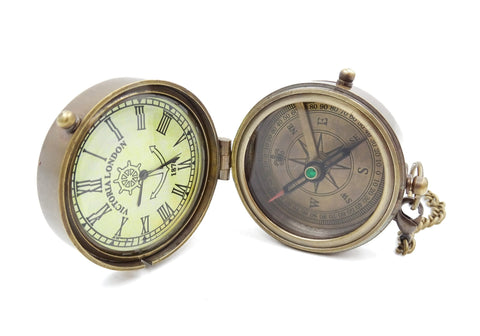 Compass with brass watch in a wooden box NC 2951A - Hobby.lt 🇬🇧