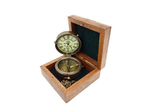 Compass with brass watch in a wooden box NC 2951A - Hobby.lt 🇬🇧