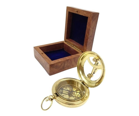 Compass with Sundial Brass Wooden Box | CPSD2 - Hobby.lt 🇬🇧