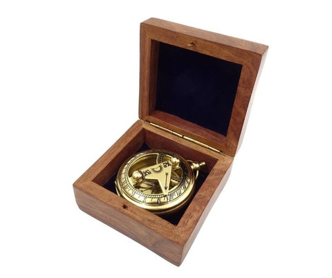 Compass with Sundial Brass Wooden Box | CPSD2 - Hobby.lt 🇬🇧