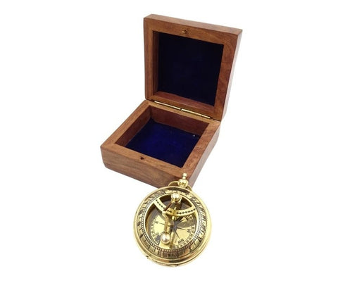 Compass with Sundial Brass Wooden Box | CPSD2 - Hobby.lt 🇬🇧