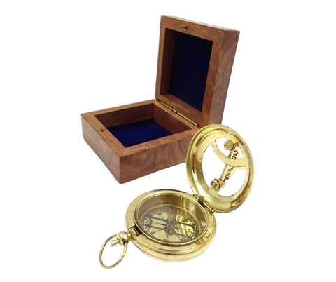 Compass with Sundial Brass Wooden Box | CPSD2