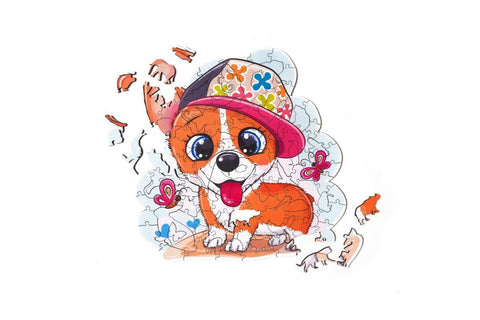 Corgi in baseball cap - unique WOODEN puzzle 116 pcs - Hobby.lt 🇬🇧