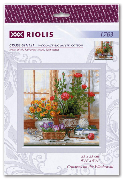 Crocuses On The Windowsill cross stitch kit by RIOLIS Ref. no.: 1763 - Hobby.lt 🇬🇧