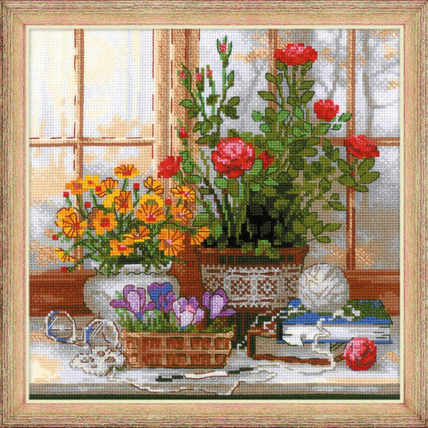 Crocuses On The Windowsill cross stitch kit by RIOLIS Ref. no.: 1763