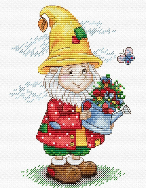 Cross Stitch Kit Dwarf in Yellow hat SM - 133 - Hobby.lt 🇬🇧