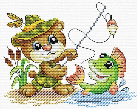 Cross Stitch Kit Fishing Time SM - 051 - Hobby.lt 🇬🇧