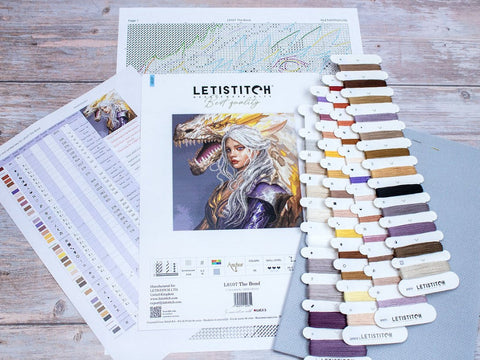 The Bond Cross Stitch Kit, LetiStitch, 25 x 25 cm, Zweigart Aida 16ct Grey-Blue, Anchor Cotton Threads