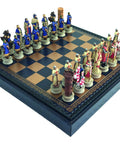 CRUSADE SET: Handpainted Chess Set Leatherette Chessboard & Box + Checker Set - Hobby.lt 🇬🇧