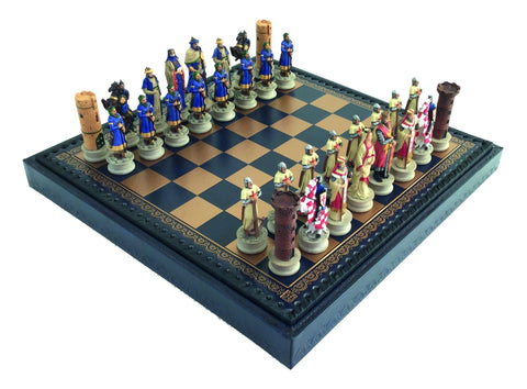 CRUSADE SET: Handpainted Chess Set Leatherette Chessboard & Box + Checker Set - Hobby.lt 🇬🇧