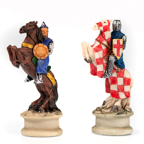 CRUSADE SET: Handpainted Chess Set Leatherette Chessboard & Box + Checker Set - Hobby.lt 🇬🇧