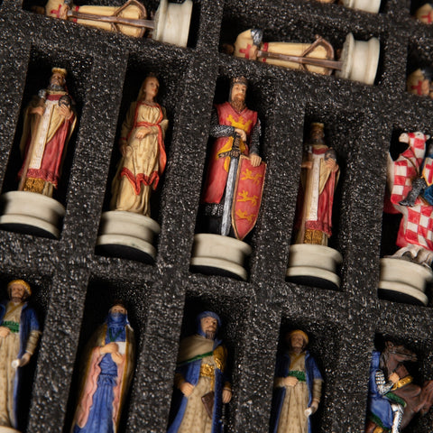 CRUSADE SET: Handpainted Chess Set Leatherette Chessboard & Box + Checker Set - Hobby.lt 🇬🇧