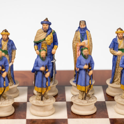 CRUSADE SET: Handpainted Chess Set Leatherette Chessboard & Box + Checker Set - Hobby.lt 🇬🇧