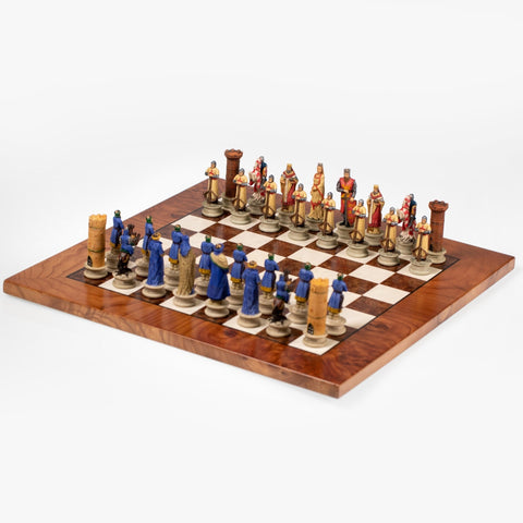 CRUSADE SET: Handpainted Chess Set with Luxurious Briar Elm Chessboard - Hobby.lt 🇬🇧