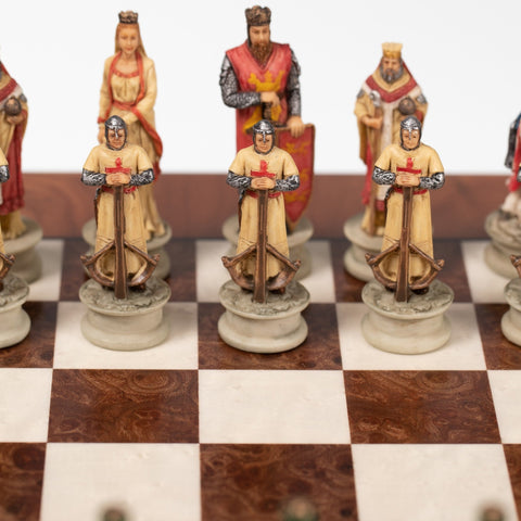 CRUSADE SET: Handpainted Chess Set with Luxurious Briar Elm Chessboard - Hobby.lt 🇬🇧