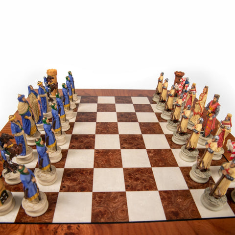 CRUSADE SET: Handpainted Chess Set with Luxurious Briar Elm Chessboard - Hobby.lt 🇬🇧