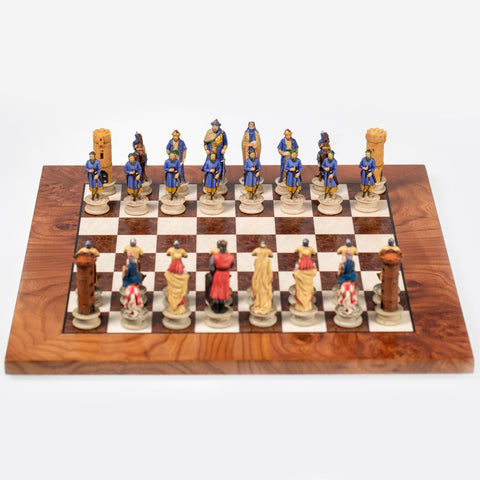 CRUSADE SET: Handpainted Chess Set with Luxurious Briar Elm Chessboard - Hobby.lt 🇬🇧