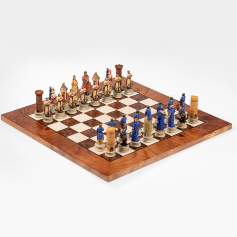 CRUSADE SET: Handpainted Chess Set with Luxurious Briar Elm Chessboard - Hobby.lt 🇬🇧