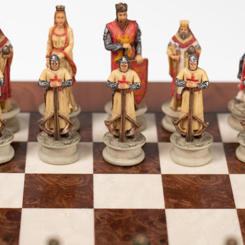 CRUSADE SET: Handpainted Chess Set with Luxurious Briar Elm Chessboard