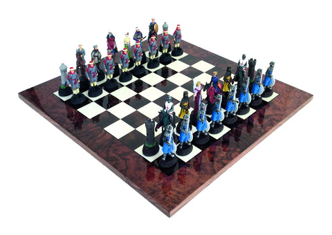 CRUSADERS: Handpainted ART Chess Set with Glossy Walnut Root Chessboard