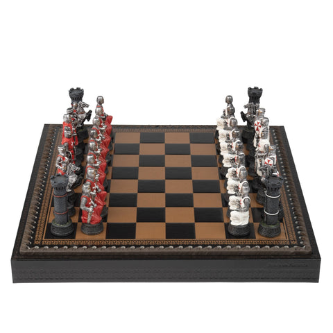 CRUSADERS: Handpainted Chess Set with Leatherette Chessboard + CHECKER SET - Hobby.lt 🇬🇧