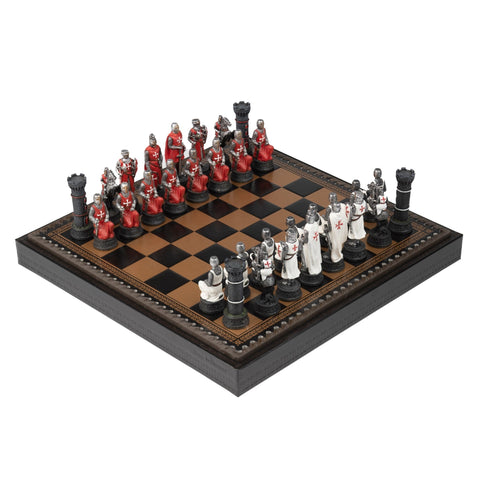 CRUSADERS: Handpainted Chess Set with Leatherette Chessboard + CHECKER SET - Hobby.lt 🇬🇧