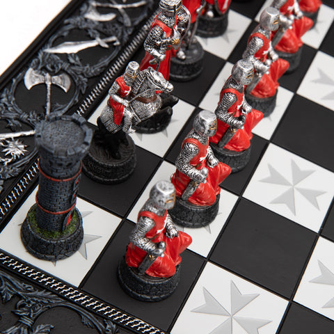 CRUSADERS: Handpainted Chess Set with Unique Chessboard