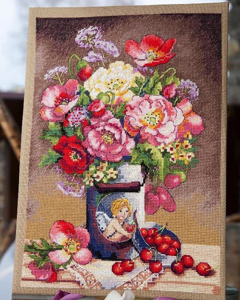 Cupid's Flowers SK91 cross stitch kit by Merejka