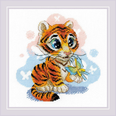 Curious Little Tiger cross stitch kit by RIOLIS Ref. no.: 1976 - Hobby.lt 🇬🇧