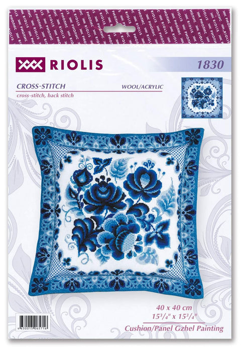 Cushion/Panel Gzhel Painting cross stitch kit by RIOLIS Ref. no.: 1830