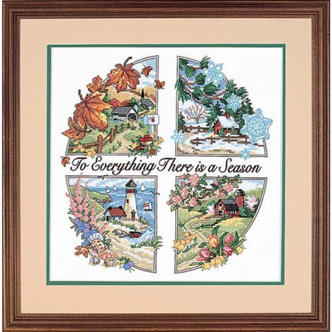 Dimensions Four Seasons Cross Stitch Kit with Cotton Aida Fabric and Multicolor Threads, Pattern, Needle and Instructions