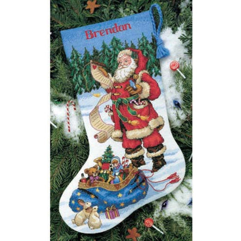 Dimensions Christmas Stocking Cross Stitch Kit, Santa Checking List Design, 40–41 cm, Multicolor, Includes Fabric, Thread, Needle and Instructions