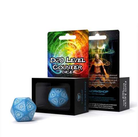 D20 Level Counter Dice blue and white - Hobby.lt 🇬🇧