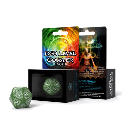 D20 Level Counter Dice green and white - Hobby.lt 🇬🇧