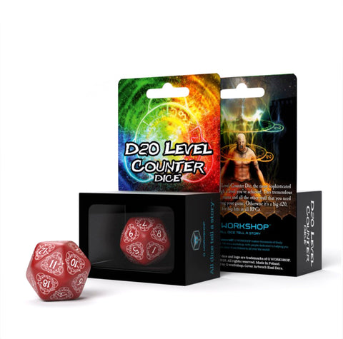 D20 Level Counter Dice red and white - Hobby.lt 🇬🇧