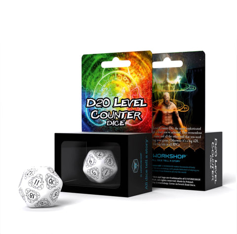 D20 Level Counter Dice white and black - Hobby.lt 🇬🇧