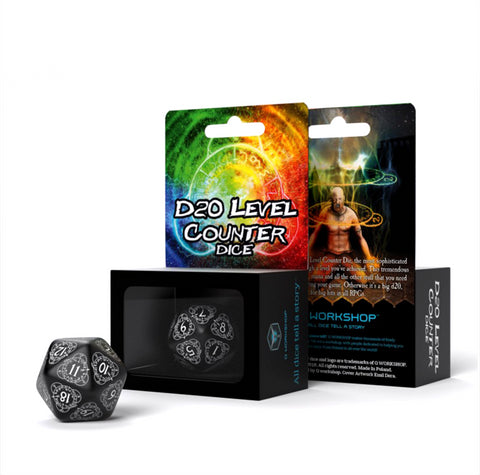 D20 Level Counter Dice black and white