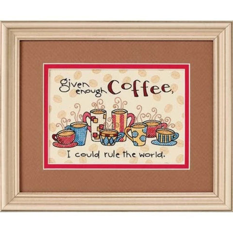 Dimensions Enough Coffee Cross Stitch Kit, Coffee-Themed Design, 18×13 cm Portrait Format, Home Wall Decor DIY Craft Set