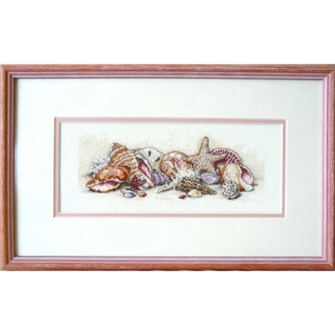 Seashell Cross Stitch Kit, Dimensions Seashell Treasures, Aida Canvas, Cotton Threads, Beginner-Friendly Coastal Decor Pattern