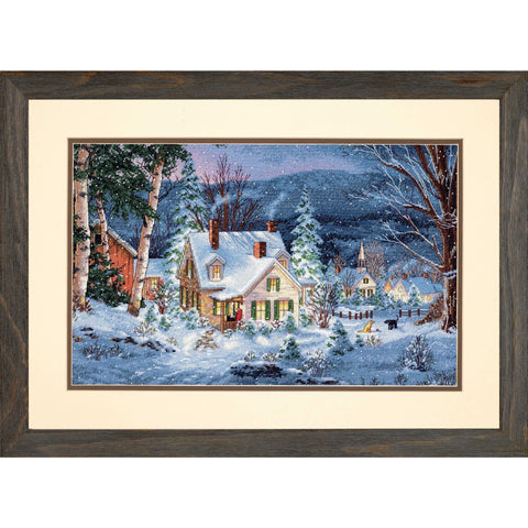 Winter Landscape Cross Stitch Kit, Dimensions, Aida Cotton Fabric, Embroidery Threads, Needle, Color Chart and Instructions