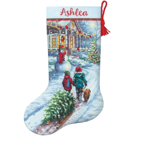 Christmas Stocking Cross Stitch Kit, Classic Multicolor Design, 16 Inch, Aida Fabric, Cotton Threads, Needle and Instructions, Dimensions